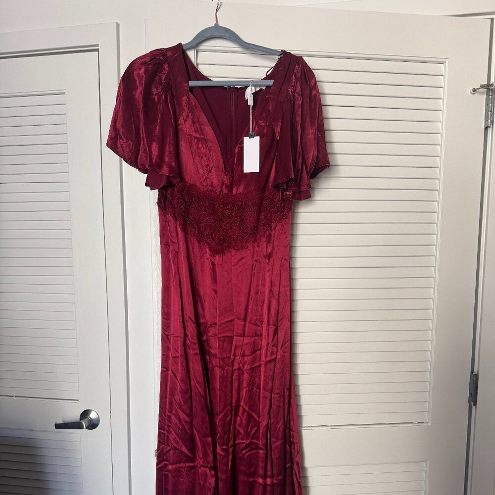 ASTR the label red satin + lace maxi dress